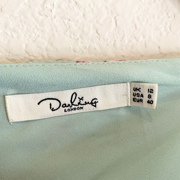 Darling London Size 8 Green Pink  Maxi Dress Sleeveless Floral Tie Back Lined - Picture 15 of 16